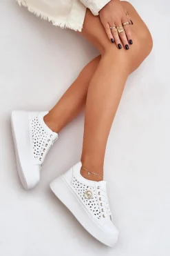 Ażurowe Sneakersy Ze Złotym Detalem Białe Cassildi