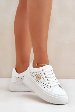 Ażurowe Sneakersy Ze Złotym Detalem Białe Cassildi