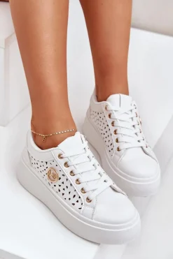 Ażurowe Sneakersy Ze Złotym Detalem Białe Cassildi