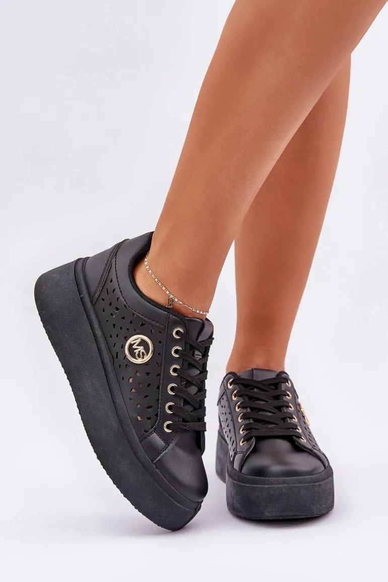 Ażurowe Sneakersy Ze Złotym Detalem Czarne Cassildi