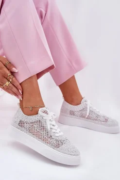 Ażurowe Tenisówki Damskie Na Platformie Białe Aranelith