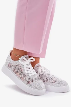 Ażurowe Tenisówki Damskie Na Platformie Białe Aranelith