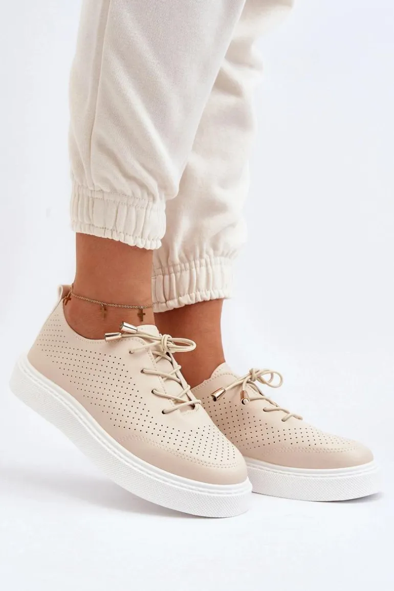 Ażurowe Trampki Damskie Beżowe Unassemia