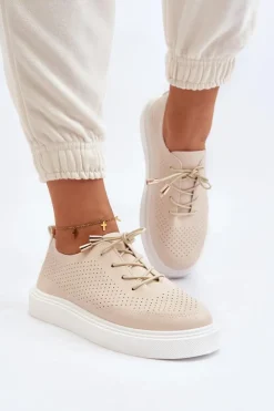 Ażurowe Trampki Damskie Beżowe Unassemia