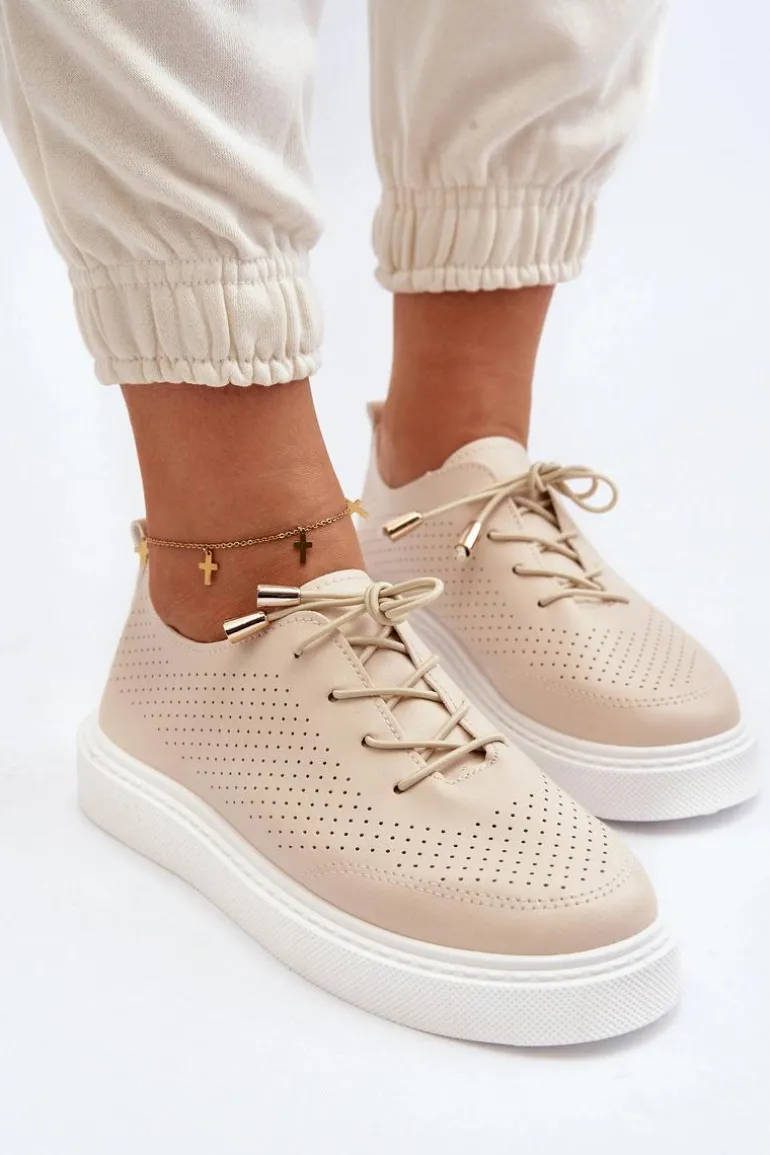 Ażurowe Trampki Damskie Beżowe Unassemia