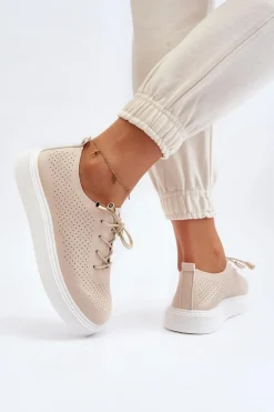 Ażurowe Trampki Damskie Beżowe Unassemia