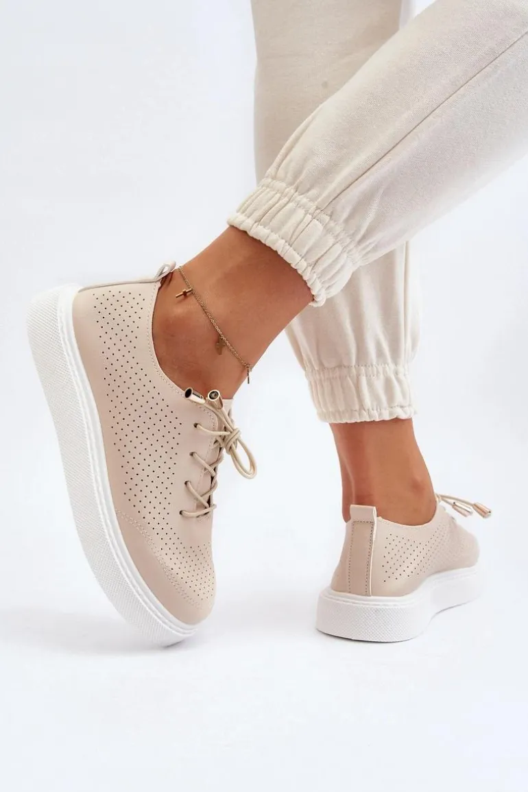 Ażurowe Trampki Damskie Beżowe Unassemia