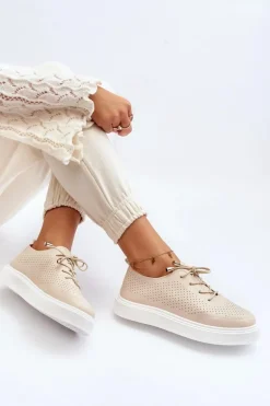 Ażurowe Trampki Damskie Beżowe Unassemia