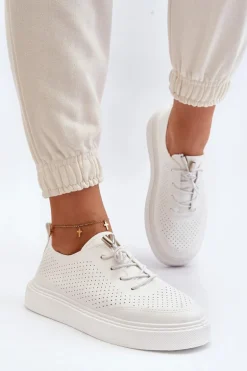 Ażurowe Trampki Damskie Białe Unassemia