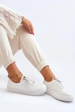 Ażurowe Trampki Damskie Białe Unassemia