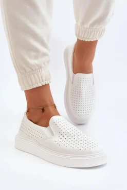 Ażurowe Trampki Slip-on Damskie Białe Echossia
