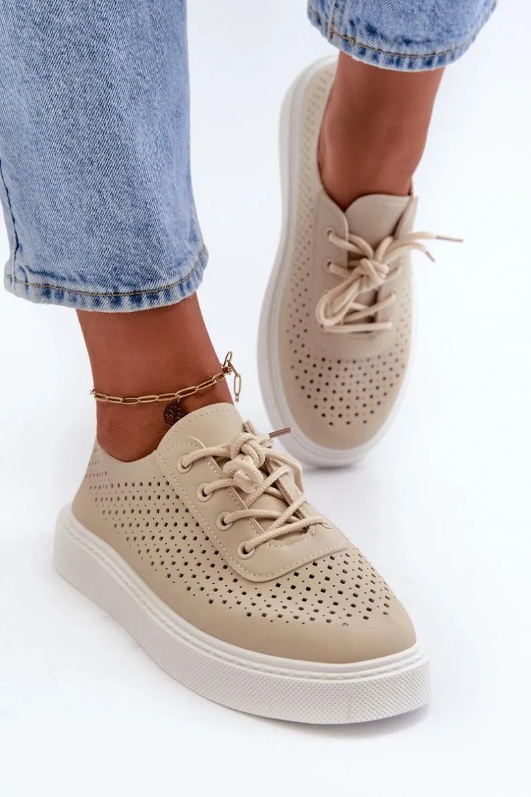 Ażurowe Trampki Sneakersy Na Platformie Beżowe Tanvi