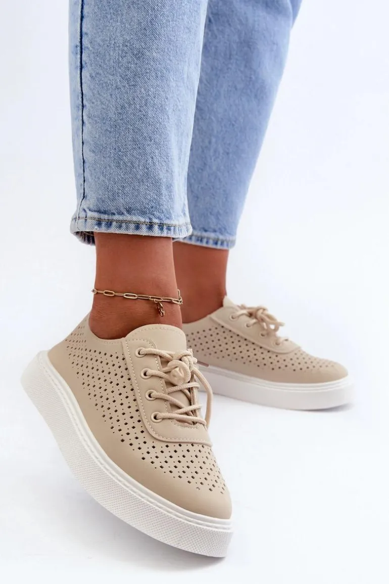 Ażurowe Trampki Sneakersy Na Platformie Beżowe Tanvi