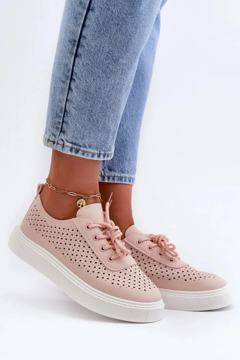 Ażurowe Trampki Sneakersy Na Platformie Różowe Tanvi