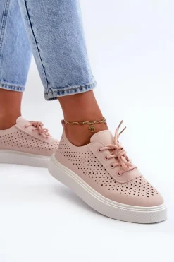 Ażurowe Trampki Sneakersy Na Platformie Różowe Tanvi