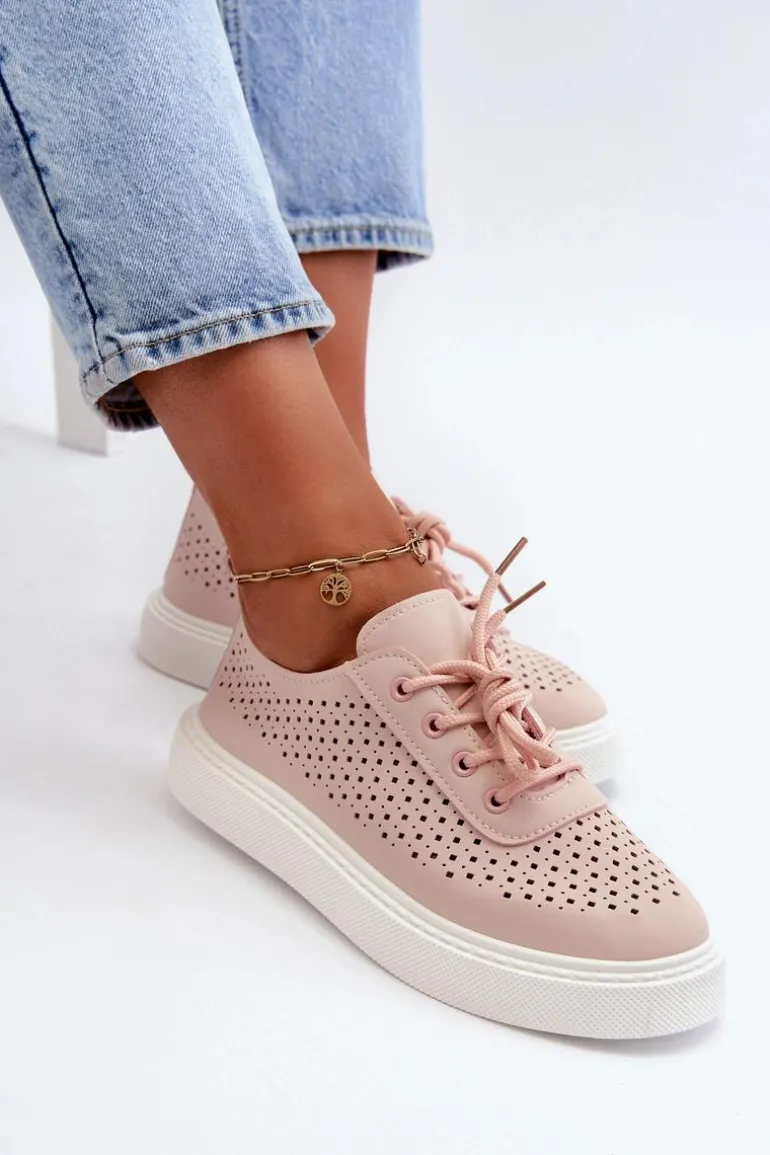 Ażurowe Trampki Sneakersy Na Platformie Różowe Tanvi