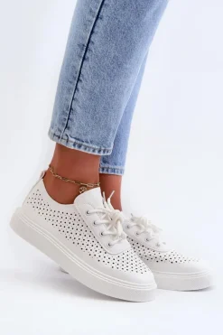 Ażurowe Trampki Sneakersy Na Platformie Białe Tanvi