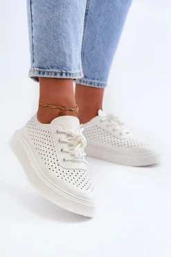 Ażurowe Trampki Sneakersy Na Platformie Białe Tanvi