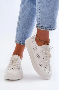 Ażurowe Trampki Sneakersy Na Platformie Białe Tanvi