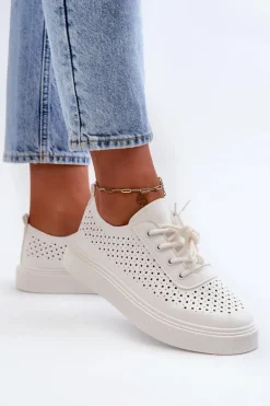 Ażurowe Trampki Sneakersy Na Platformie Białe Tanvi