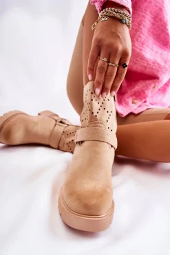 Ażurowe Wiosenne Botki Na Suwak Z Łańcuchem Beżowe Chantelle