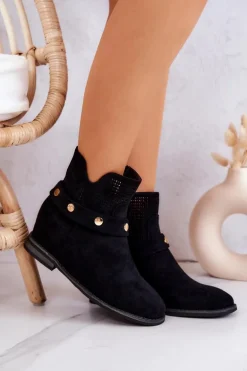 Ażurowe Wiosenne Damskie Botki Czarne Royale