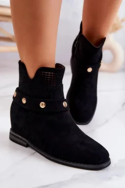 Ażurowe Wiosenne Damskie Botki Czarne Royale