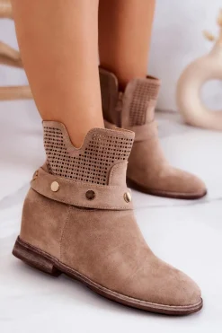 Ażurowe Wiosenne Damskie Botki Beżowe Royale