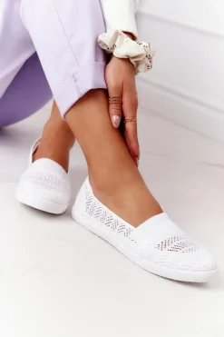 Ażurowe Wsuwane Tenisówki Slip-On Białe Chillout