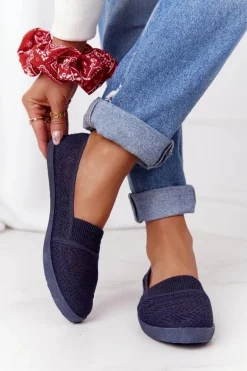 Ażurowe Wsuwane Tenisówki Slip-On Granatowe Chillout