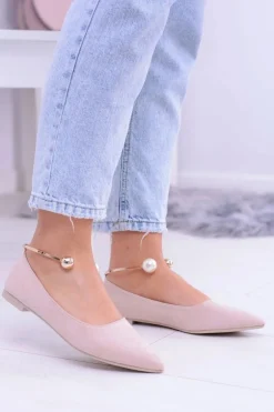 Balerinki Pudrowy Róż Z Bransoletką W Szpic Mami