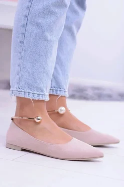 Balerinki Pudrowy Róż Z Bransoletką W Szpic Mami