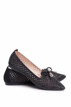 Baleriny Damskie Ażurowe Czarne Manam