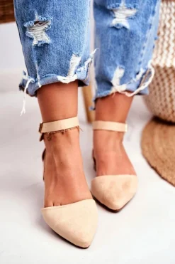 Baleriny Damskie Beżowe Na Pasek W Szpic Allison