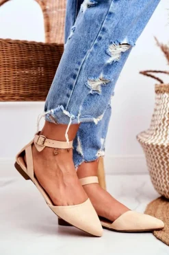 Baleriny Damskie Beżowe Na Pasek W Szpic Allison