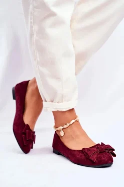 Baleriny Damskie Bordowe Zamszowe Jordos