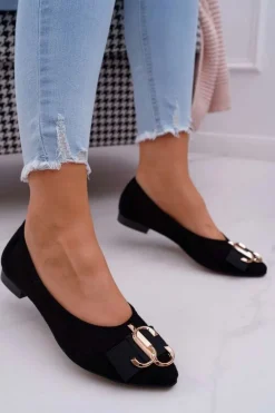 Baleriny Damskie Czarne Zamszowe Portes