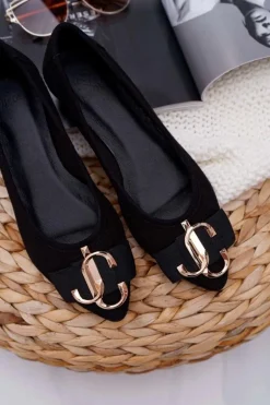 Baleriny Damskie Czarne Zamszowe Portes