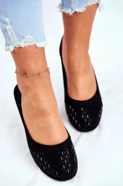 Baleriny Damskie Czarne z Cyrkoniami Amantero