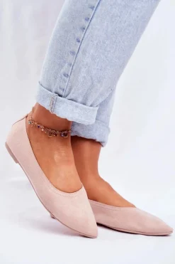 Baleriny Damskie Eko-Zamsz Beżowe Bellissima