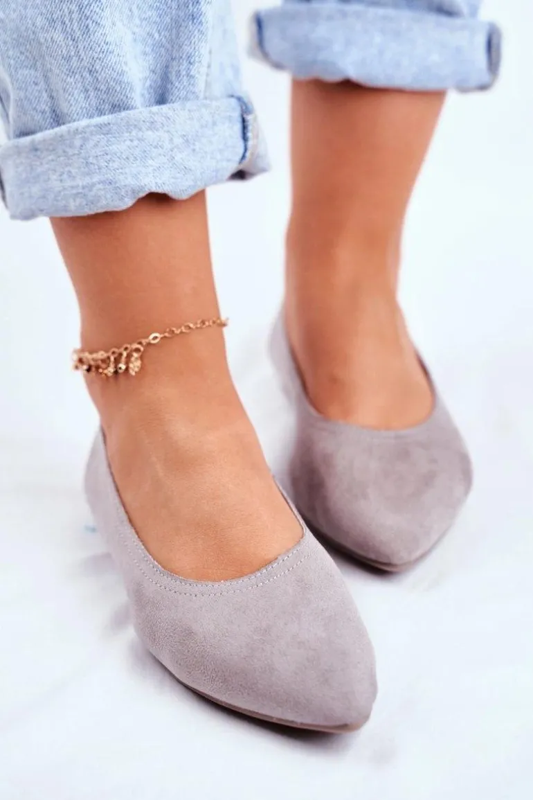 Baleriny Damskie Eko-Zamsz Szare Bellissima