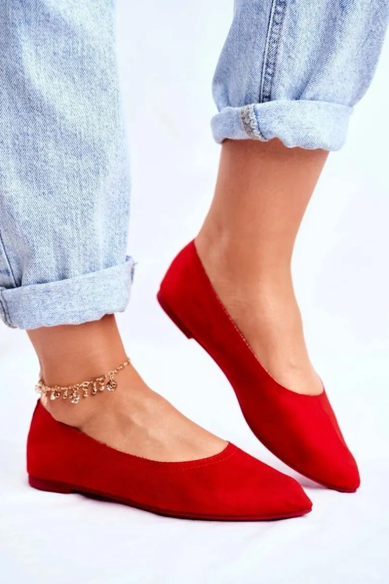 Baleriny Damskie Eko-Zamsz Czerwone Bellissima