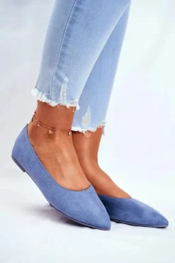 Baleriny Damskie Eko-Zamsz Niebieskie Bellissima