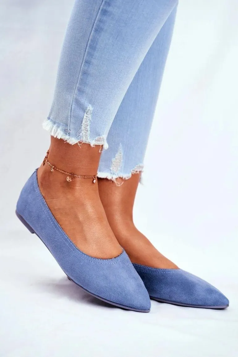 Baleriny Damskie Eko-Zamsz Niebieskie Bellissima