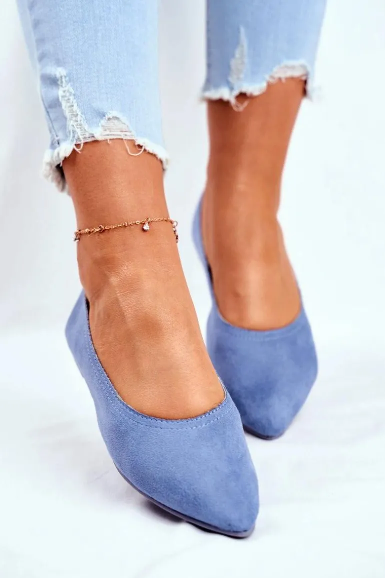 Baleriny Damskie Eko-Zamsz Niebieskie Bellissima