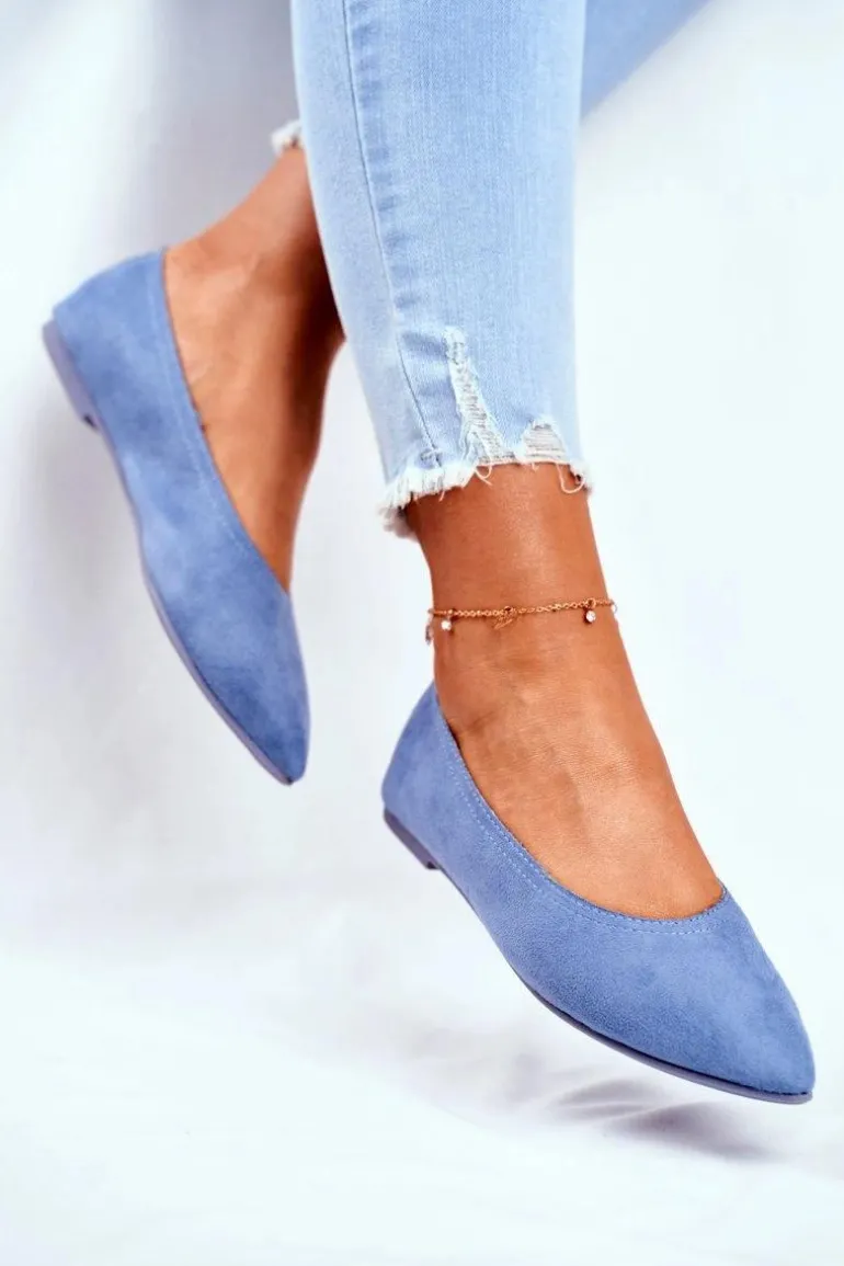 Baleriny Damskie Eko-Zamsz Niebieskie Bellissima