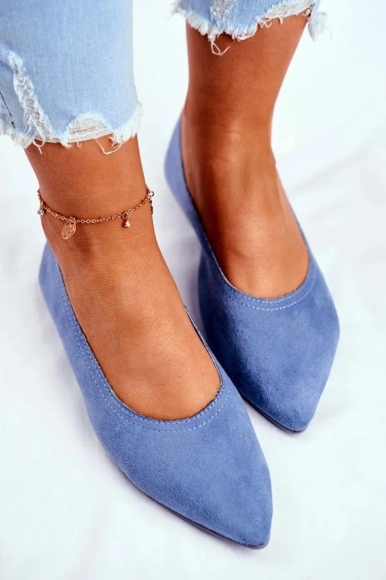 Baleriny Damskie Eko-Zamsz Niebieskie Bellissima