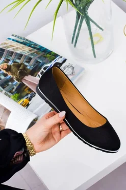 Baleriny Damskie Eleganckie Satynowe Czarne Komiko