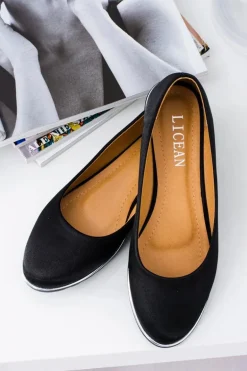 Baleriny Damskie Eleganckie Satynowe Czarne Komiko