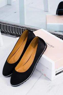 Baleriny Damskie Eleganckie Satynowe Czarne Komiko